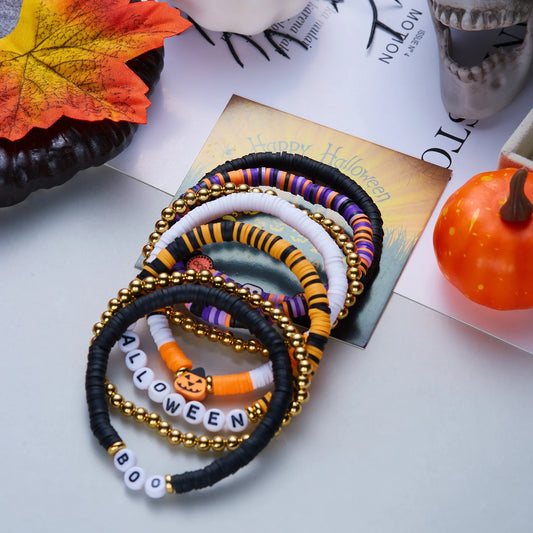 Bracelet perlé Halloween – Citrouille et fantôme