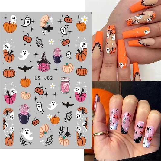 Stickers Ongles Halloween Mignons - Fantôme, Citrouille, Chat Noir