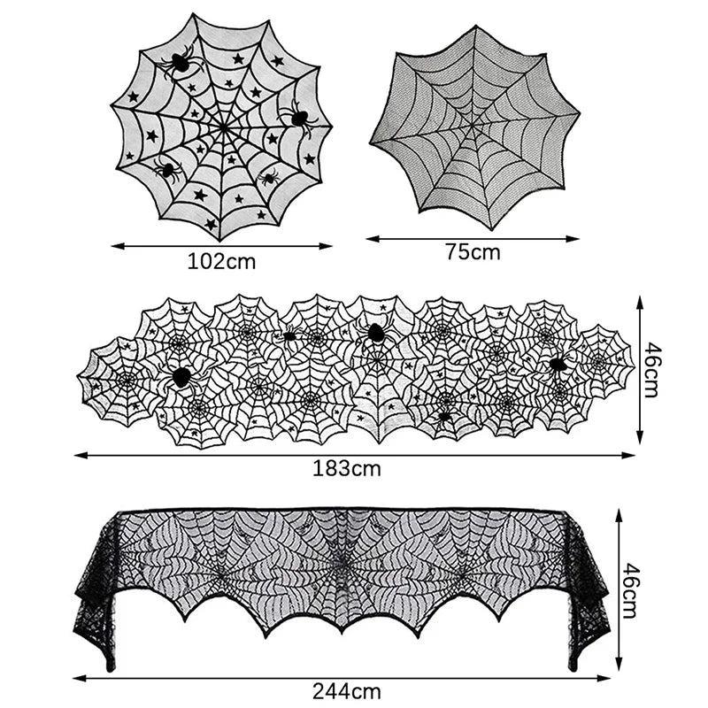 Nappe Dentelle Noire Toile d'Araignée et Squelette - Halloween