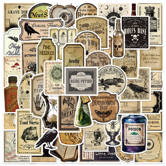 Stickers Halloween Vintage Fioles de Potion - Style Gothique Rétro