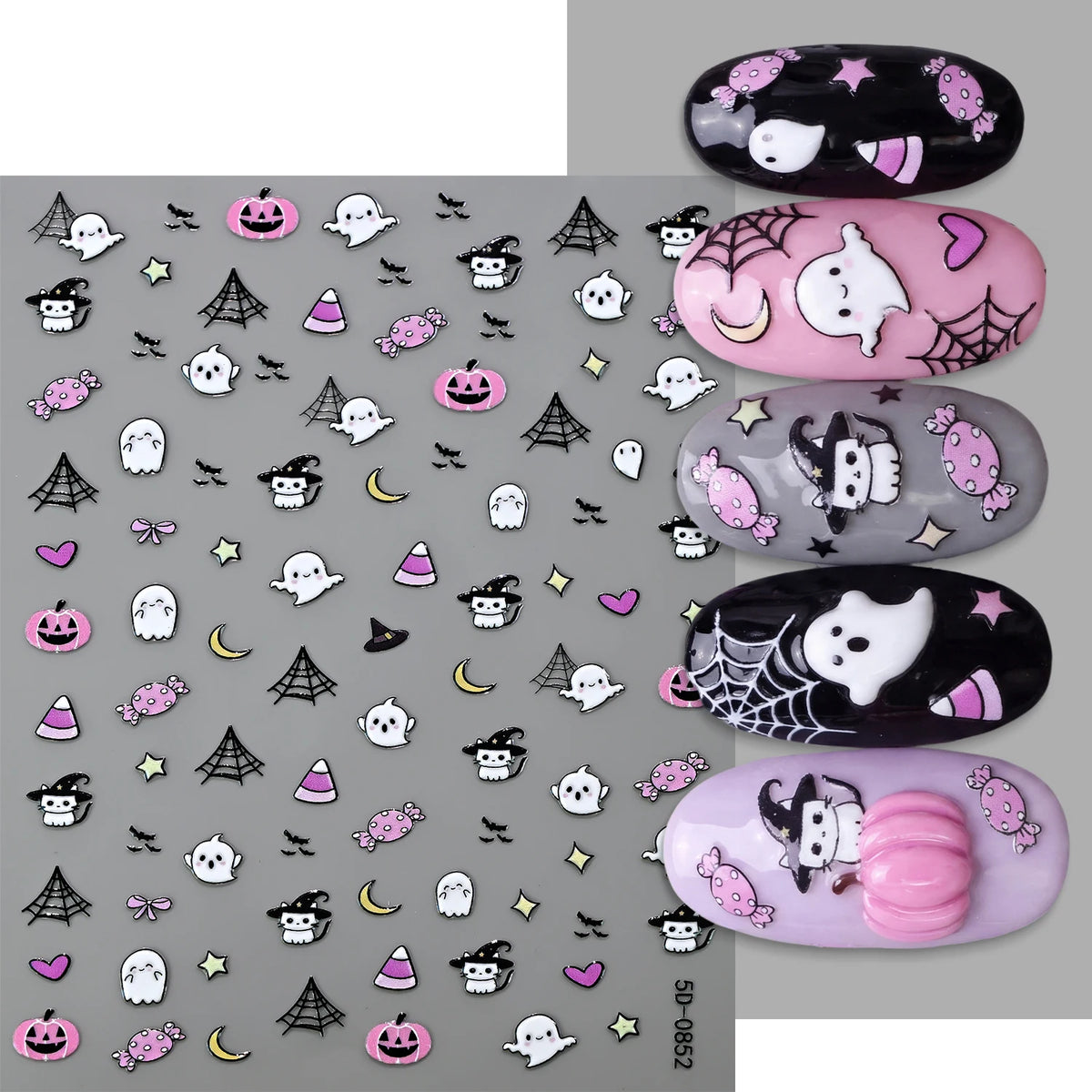 Stickers Ongles Halloween 5D - Fantôme, Momie, Vampire, Sorcière
