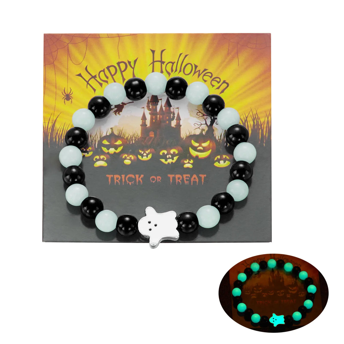 Bracelet lumineux Halloween – Citrouille et fantôme