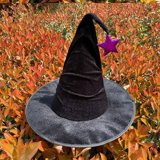 Chapeau de Sorcière Vintage en Velours Noir - Halloween