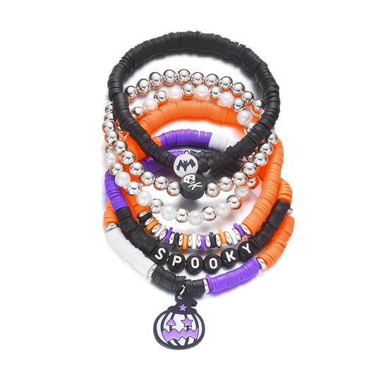 Bracelet gothique Halloween – Crâne, chauve-souris et citrouille