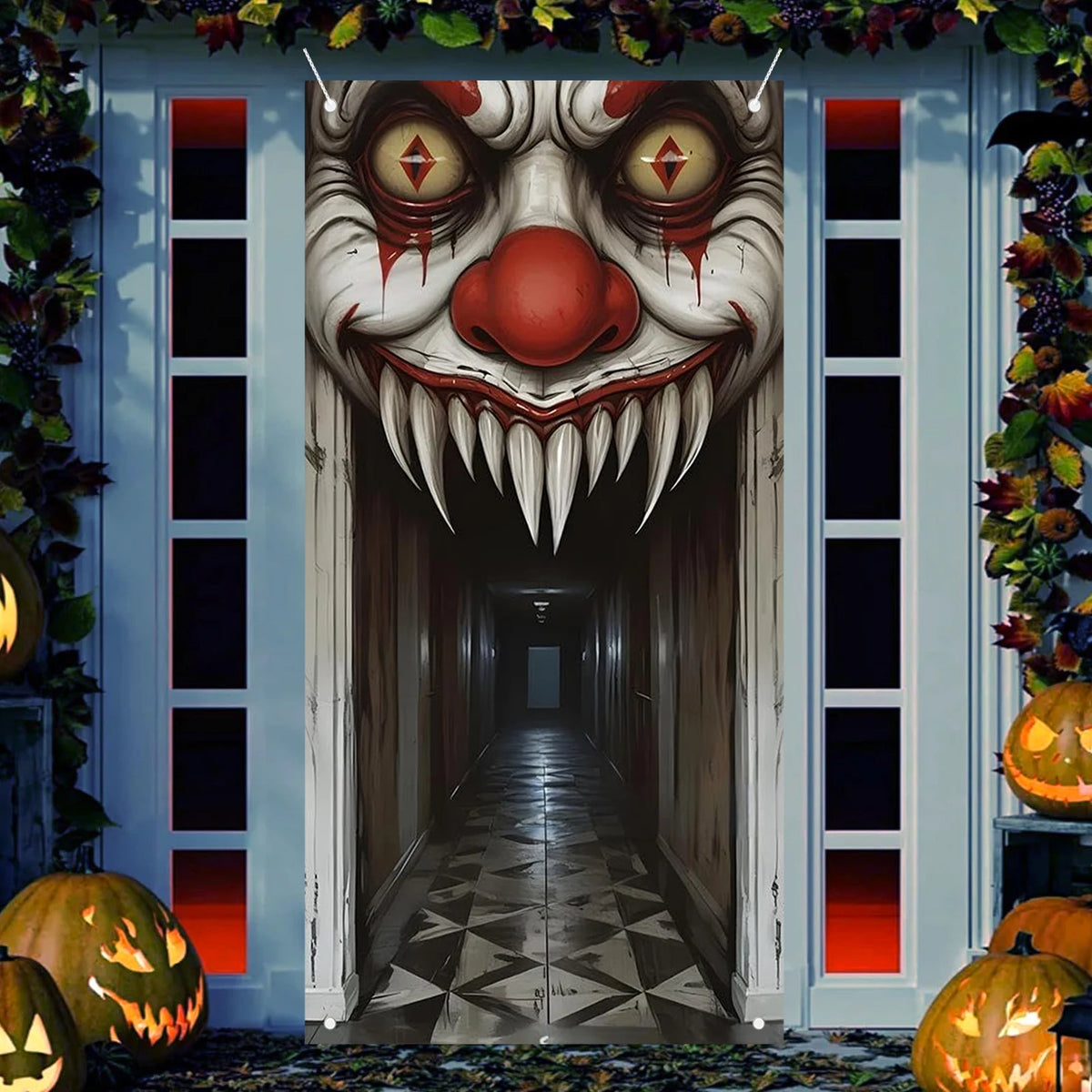 Housse de Porte Halloween Sorcière et Zombie - Décoration Maison Hantée