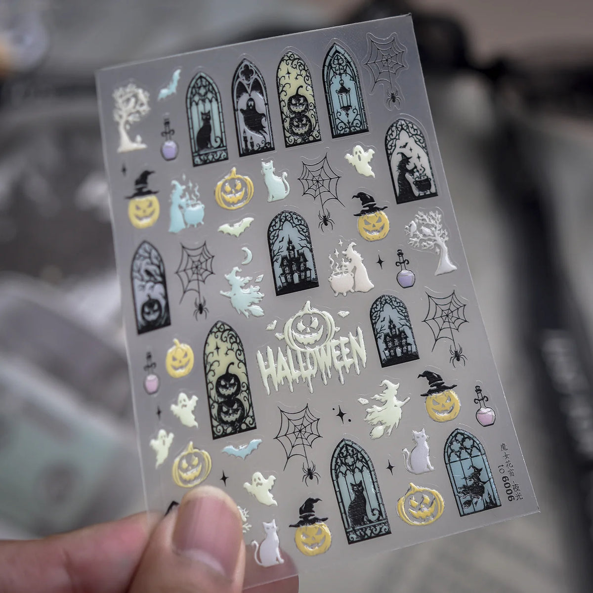 Stickers Ongles Halloween Lumineux - Sorcière, Fantômes, Citrouilles