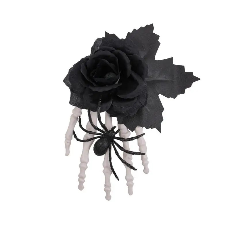 Pince à Cheveux Main Squelette et Rose Noire - Gothique