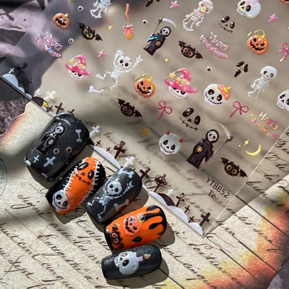 Stickers Ongles Sorcière Halloween 5D Irisé - Fantôme, Citrouille