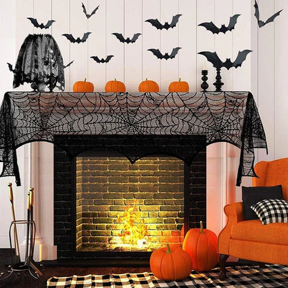 Nappe Dentelle Noire Toile d'Araignée et Squelette - Halloween