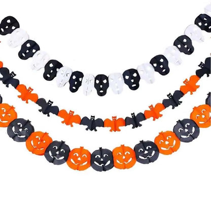 Guirlande en Papier Halloween 3m - Citrouille, Crâne, Chauve-souris