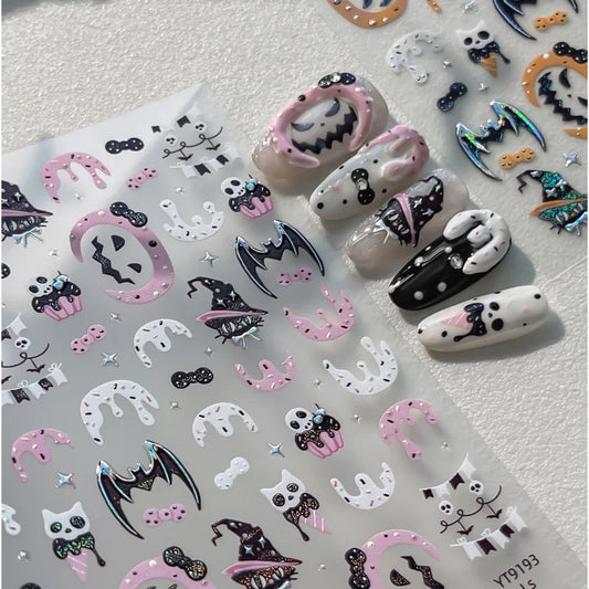 Stickers Ongles Halloween Cartoon - Glace, Chauve-souris, Citrouille
