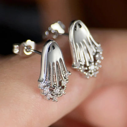 Boucles d'oreilles clous Halloween – Fantôme avec zircon