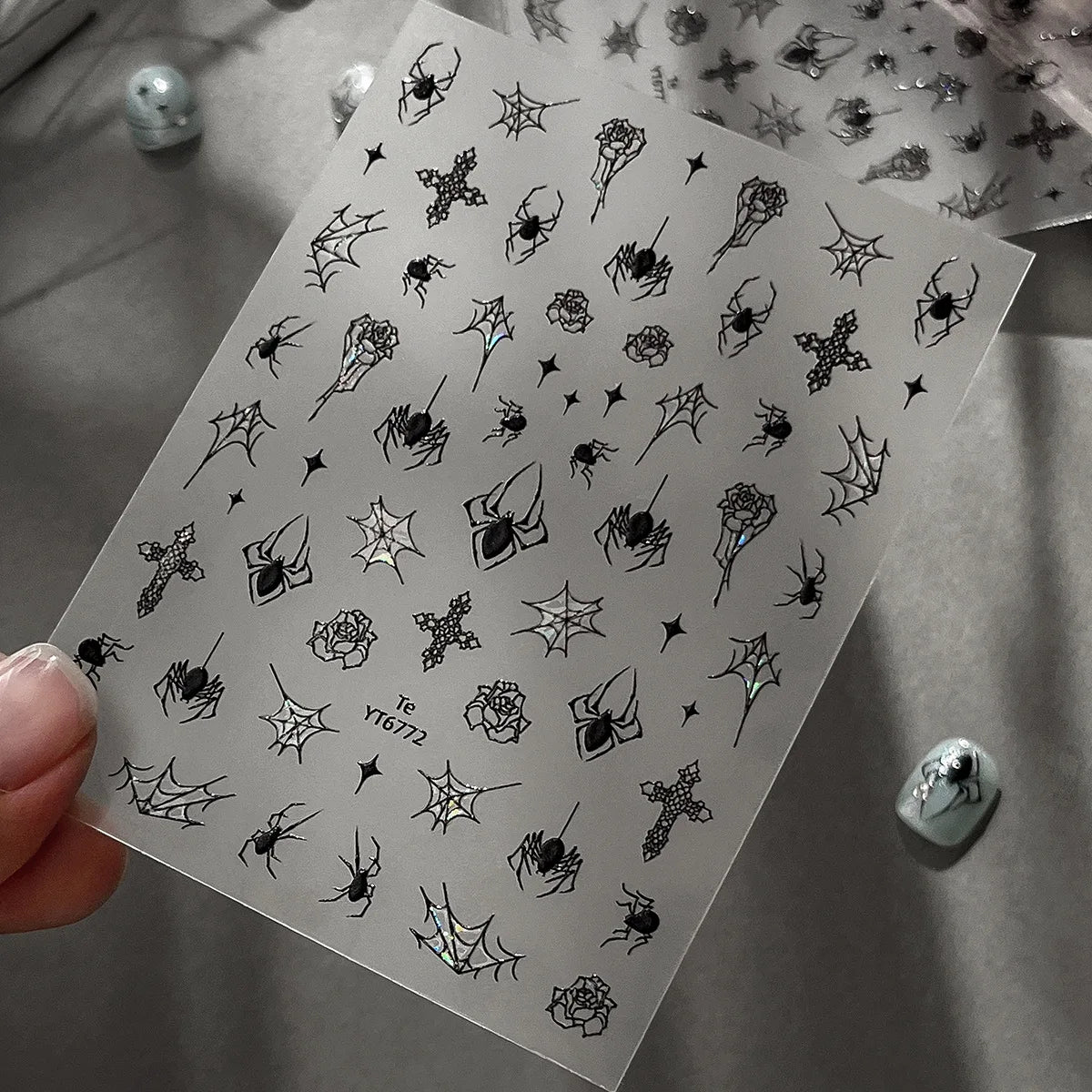 Stickers Ongles Halloween 5D Doré - Chauve-souris, Croix, Fantôme