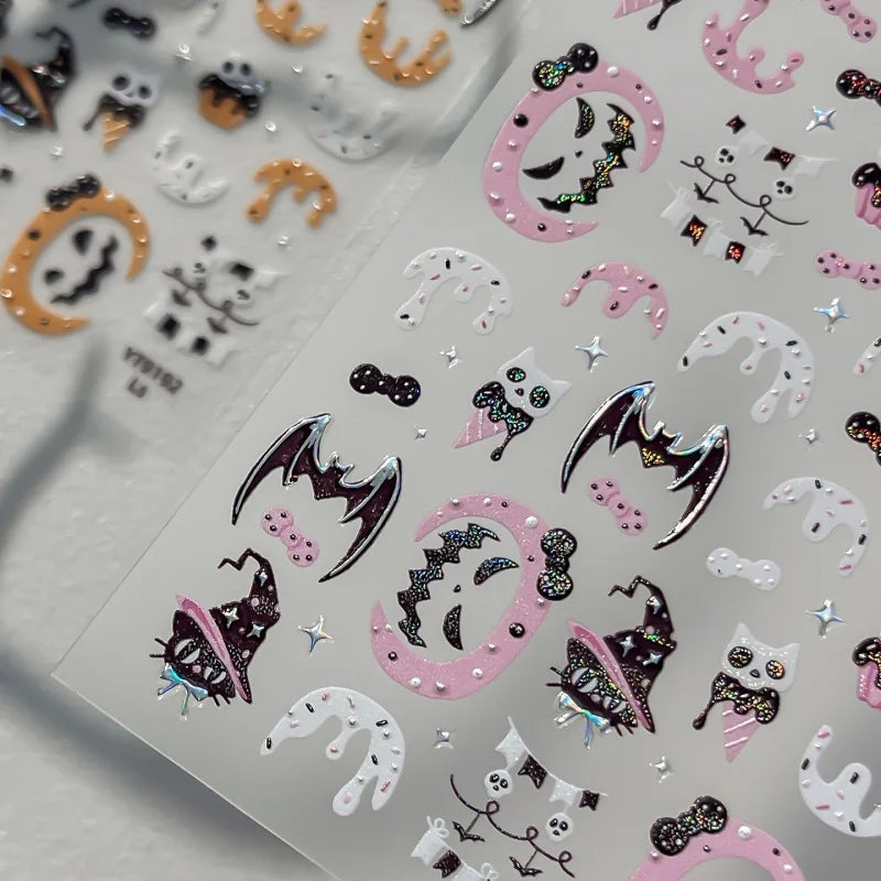 Stickers Ongles Halloween Cartoon - Glace, Chauve-souris, Citrouille
