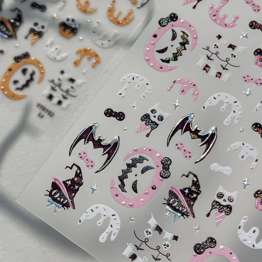 Stickers Ongles Halloween Cartoon - Glace, Chauve-souris, Citrouille