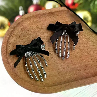 Pince à Cheveux Main Squelette et Rose Noire - Gothique