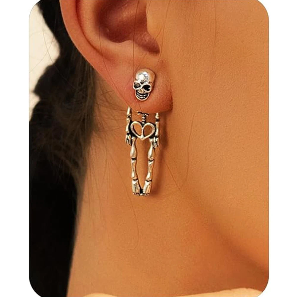 Boucles d'oreilles punk Halloween – Crâne, squelette et sorcière