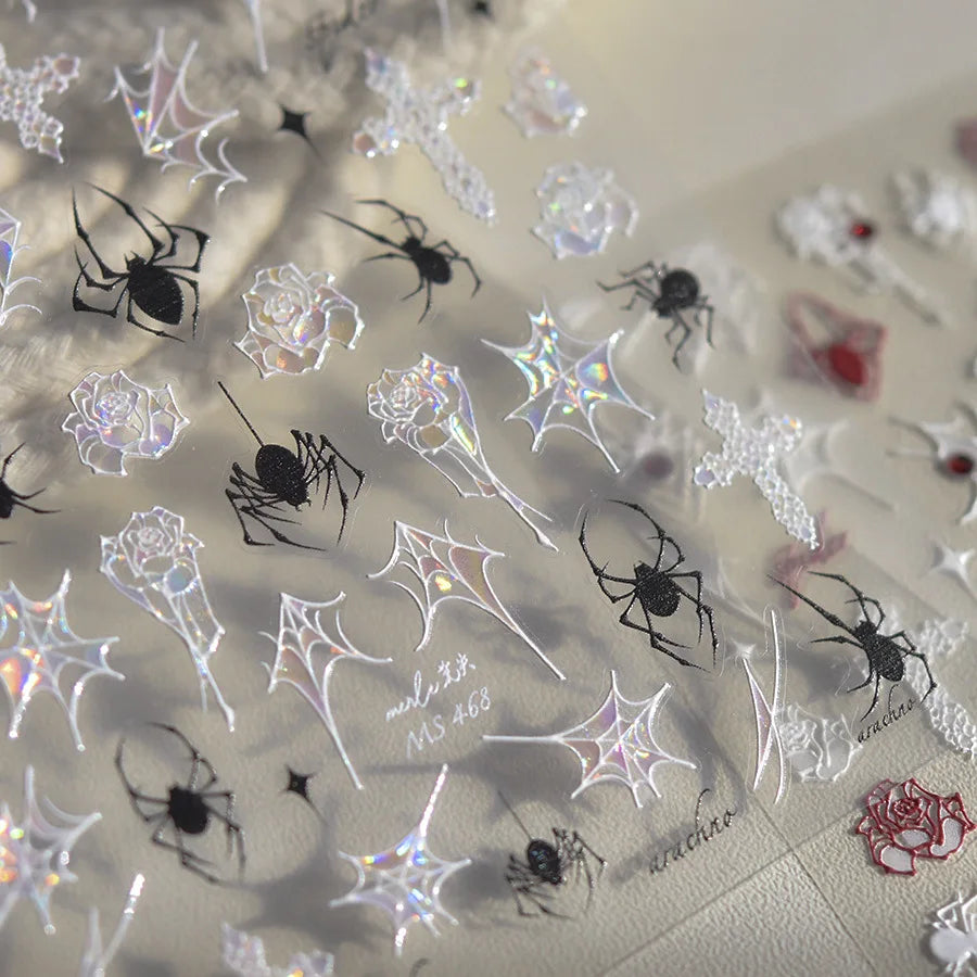 Stickers Ongles Halloween 5D Doré - Chauve-souris, Croix, Fantôme