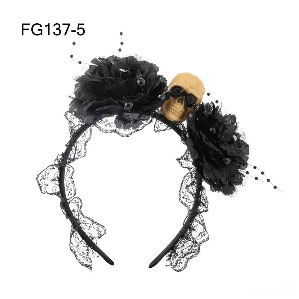 Couronne de Fleurs avec Voile Noir - Halloween Día de los Muertos