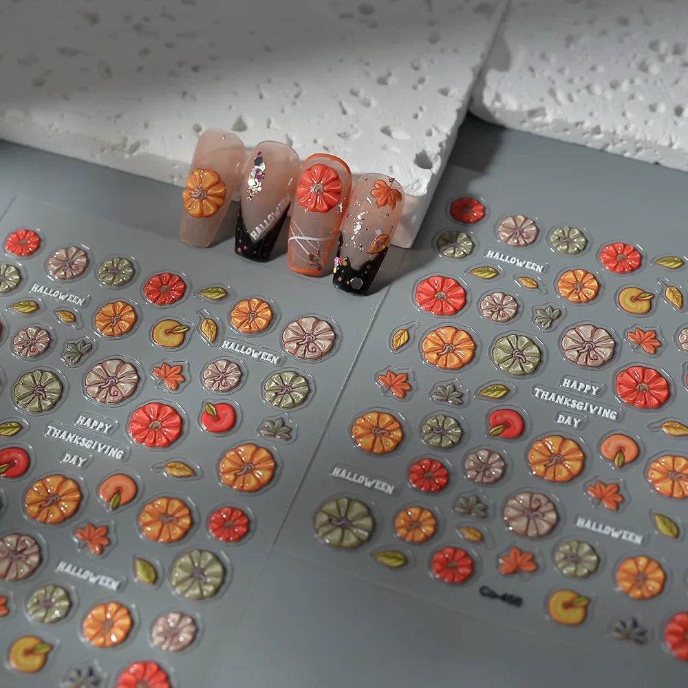 Stickers Ongles Citrouille Halloween Effet Gélifié