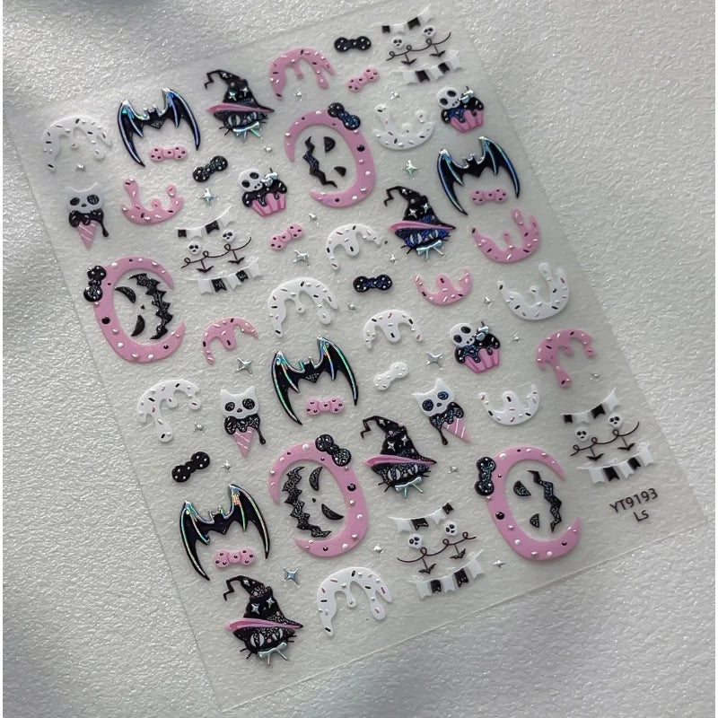 Stickers Ongles Halloween Cartoon - Glace, Chauve-souris, Citrouille
