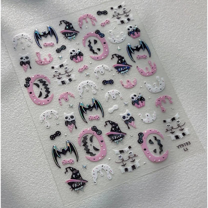 Stickers Ongles Halloween Cartoon - Glace, Chauve-souris, Citrouille