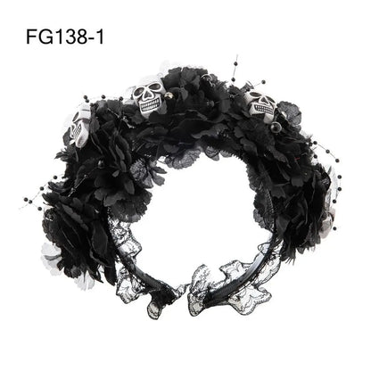 Couronne de Fleurs avec Voile Noir - Halloween Día de los Muertos
