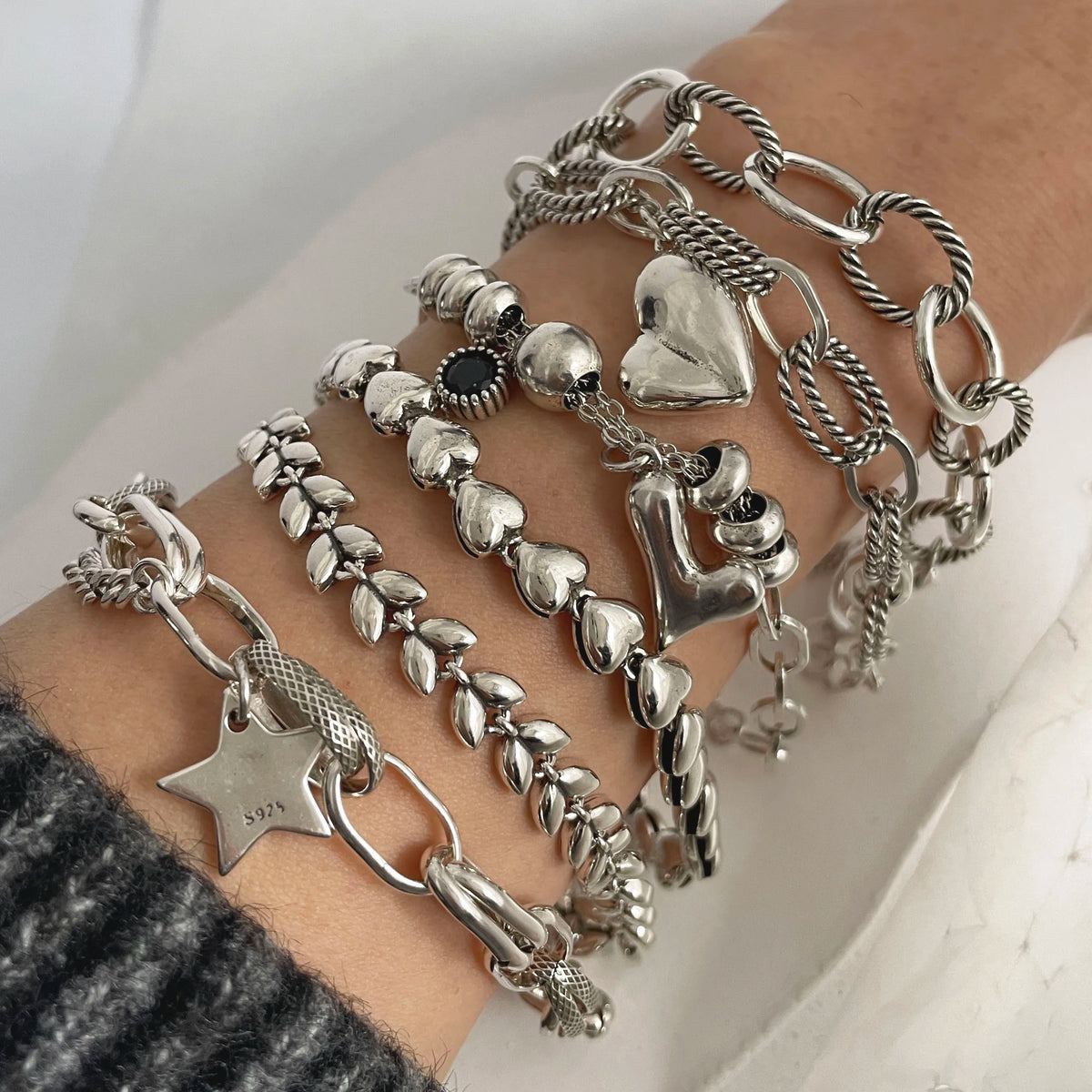 Bracelet femme en argent sterling 925 – Cœur rétro