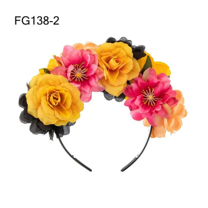 Couronne de Fleurs avec Voile Noir - Halloween Día de los Muertos