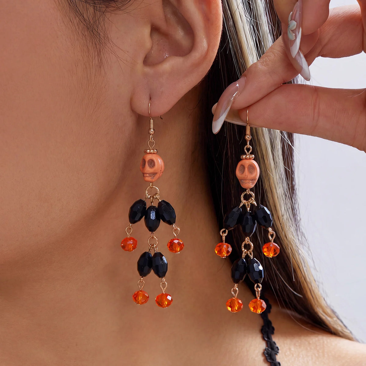 Boucles d'oreilles crâne 3D Halloween – Gothiques à pampilles