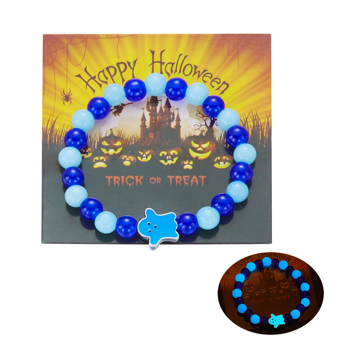 Bracelet lumineux Halloween – Citrouille et fantôme