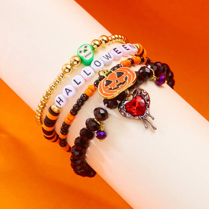 Bracelet gothique Halloween – Crâne, chauve-souris et citrouille