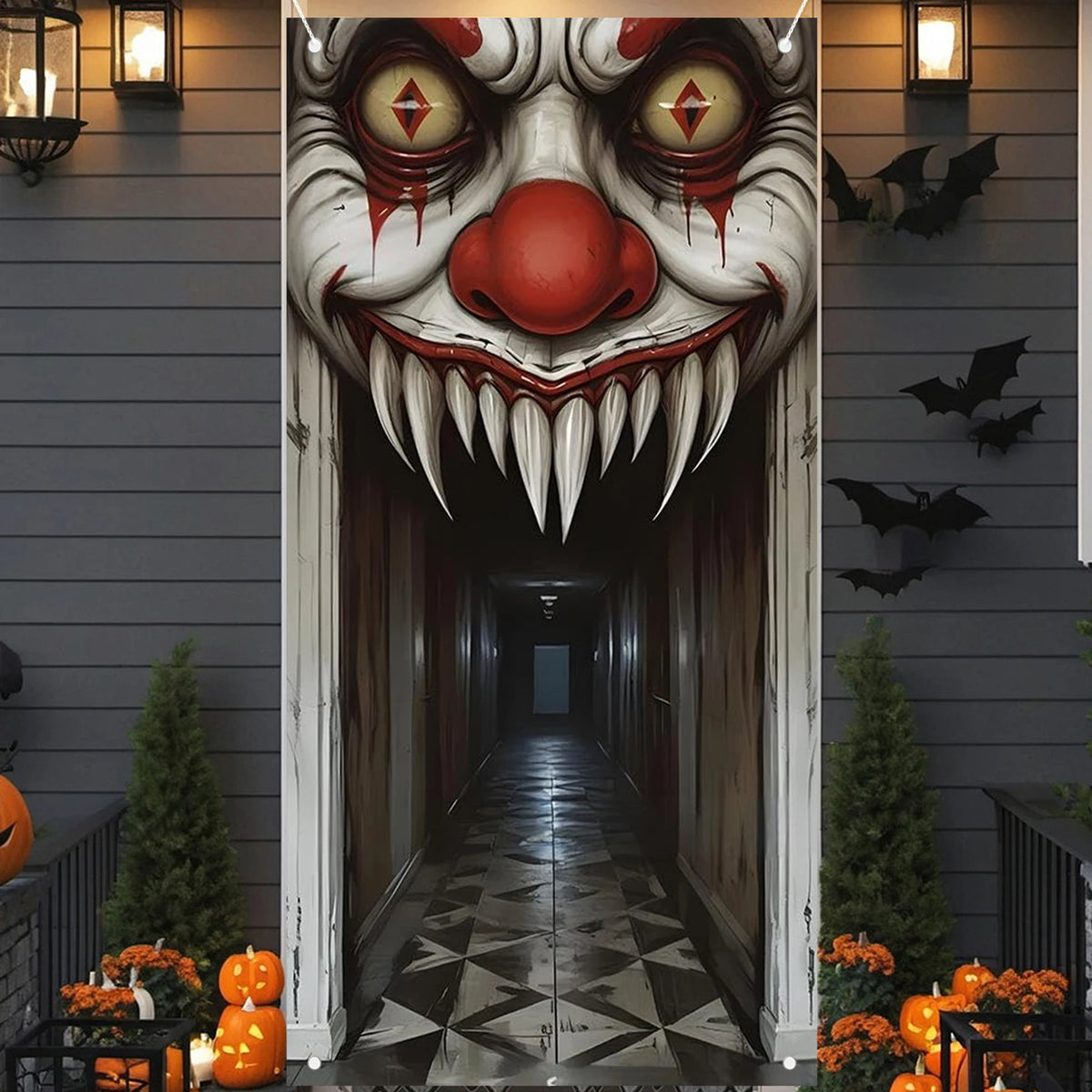 Housse de Porte Halloween Sorcière et Zombie - Décoration Maison Hantée