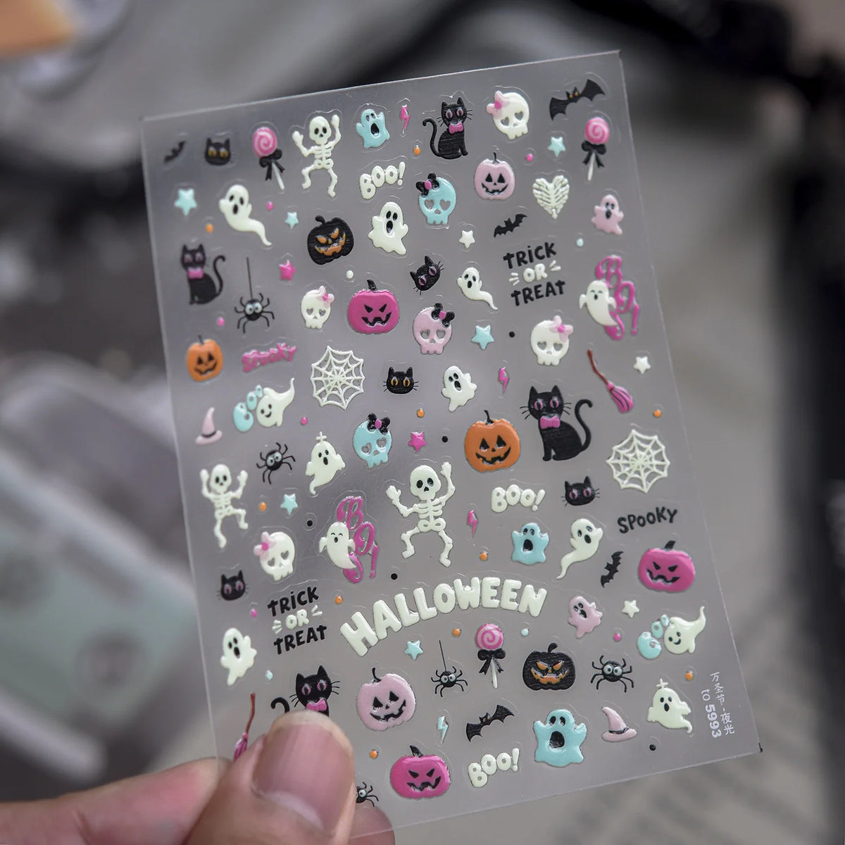 Stickers Ongles Halloween Lumineux - Sorcière, Fantômes, Citrouilles