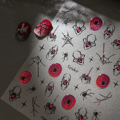 Stickers Ongles Halloween 5D Doré - Chauve-souris, Croix, Fantôme