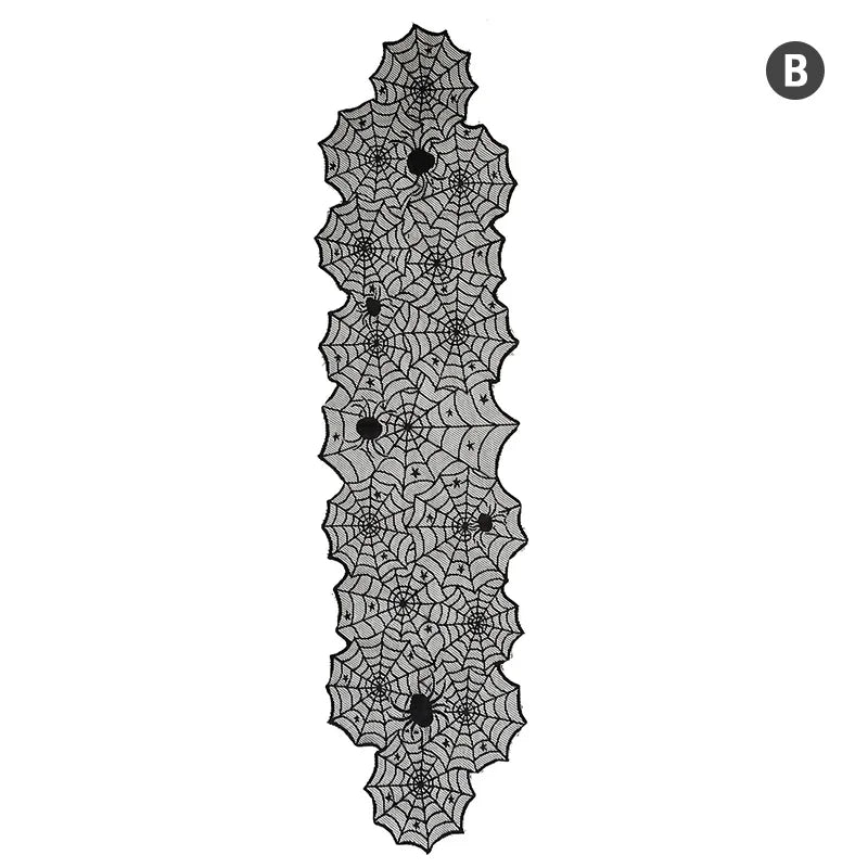 Nappe Dentelle Noire Toile d'Araignée et Squelette - Halloween