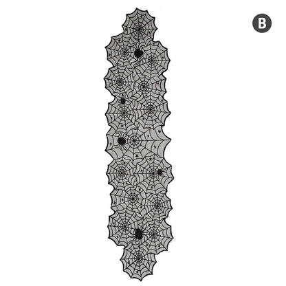 Nappe Dentelle Noire Toile d'Araignée et Squelette - Halloween