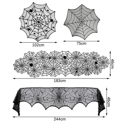 Nappe Dentelle Noire Toile d'Araignée et Squelette - Halloween
