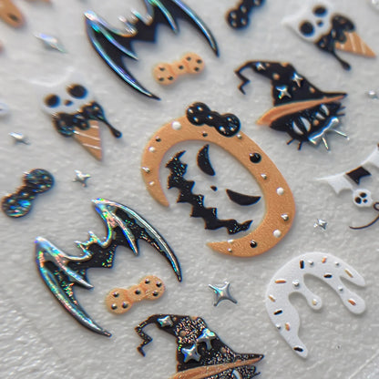 Stickers Ongles Halloween Cartoon - Glace, Chauve-souris, Citrouille