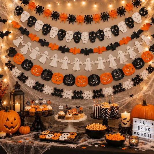 Guirlande en Papier Halloween 3m - Citrouille, Crâne, Chauve-souris