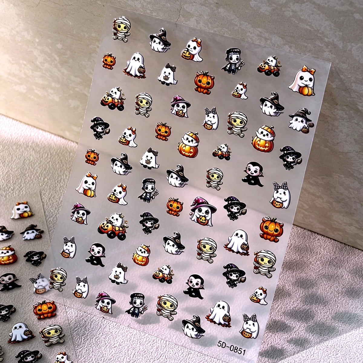 Stickers Ongles Halloween 5D - Fantôme, Momie, Vampire, Sorcière