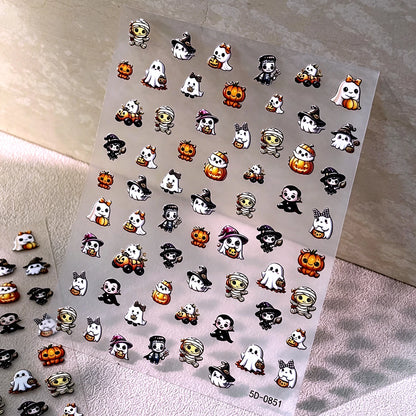 Stickers Ongles Halloween 5D - Fantôme, Momie, Vampire, Sorcière