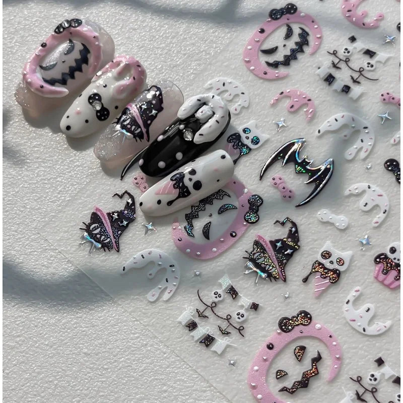 Stickers Ongles Halloween Cartoon - Glace, Chauve-souris, Citrouille