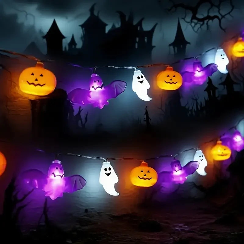 Guirlande Lumineuse LED Halloween - Citrouilles, Chauves-souris, Fantômes