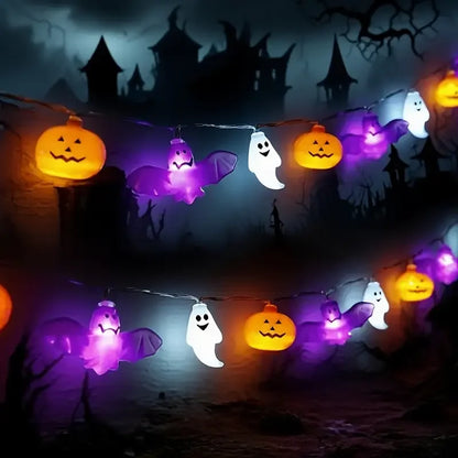Guirlande Lumineuse LED Halloween - Citrouilles, Chauves-souris, Fantômes