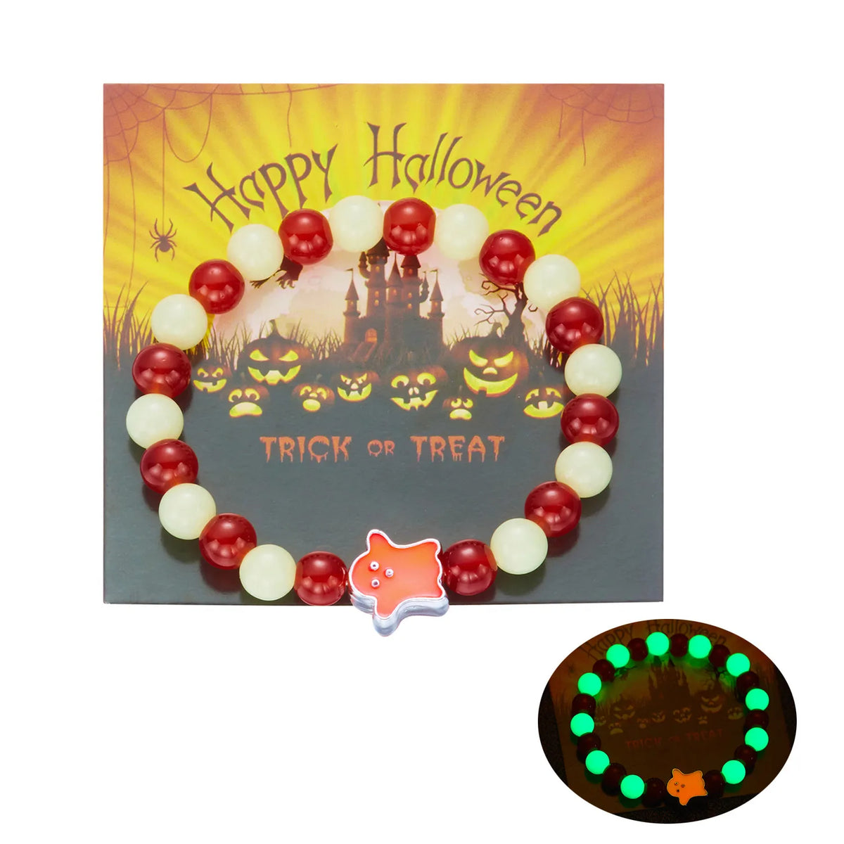 Bracelet lumineux Halloween – Citrouille et fantôme
