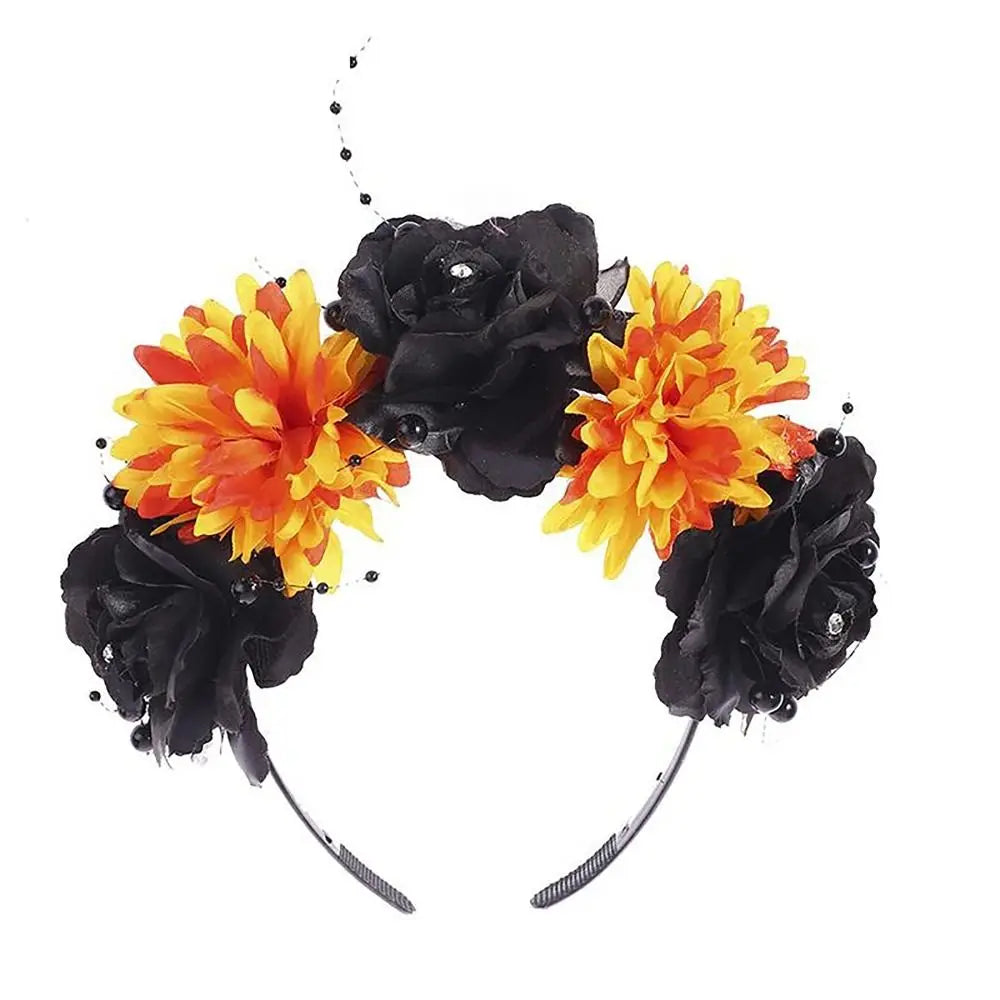 Couronne de Fleurs avec Voile Noir - Halloween Día de los Muertos