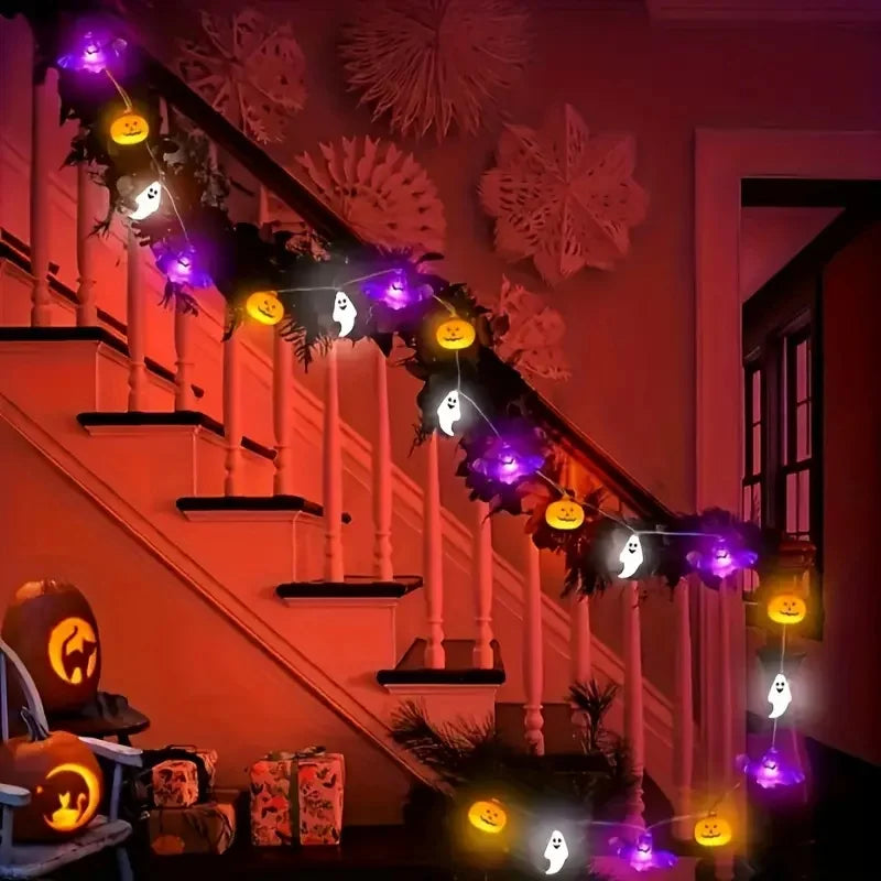 Guirlande Lumineuse LED Halloween - Citrouilles, Chauves-souris, Fantômes