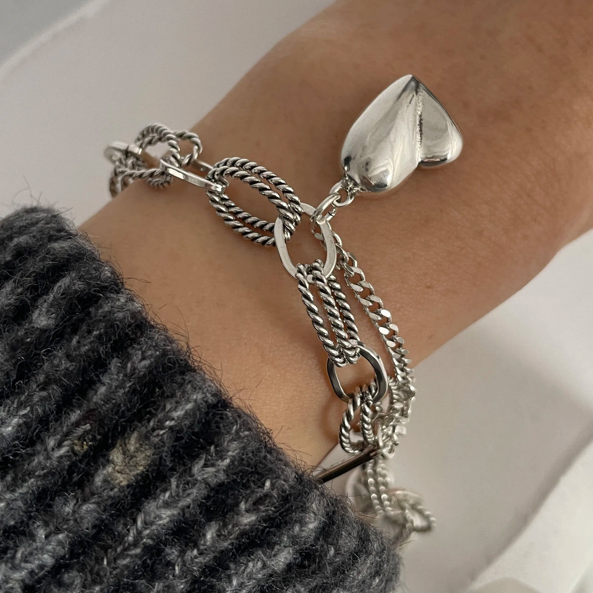 Bracelet femme en argent sterling 925 – Cœur rétro