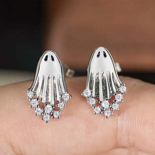 Boucles d'oreilles clous Halloween – Fantôme avec zircon